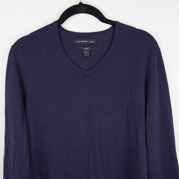 John Varvatos Luxe Merino Wool Sweater - Small - Navy Blue with Leather Elbow Pa - Picture 2 of 10